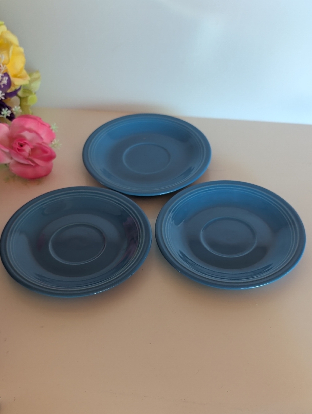 Set of 3, Stoneware Japan.Blue Saucers.